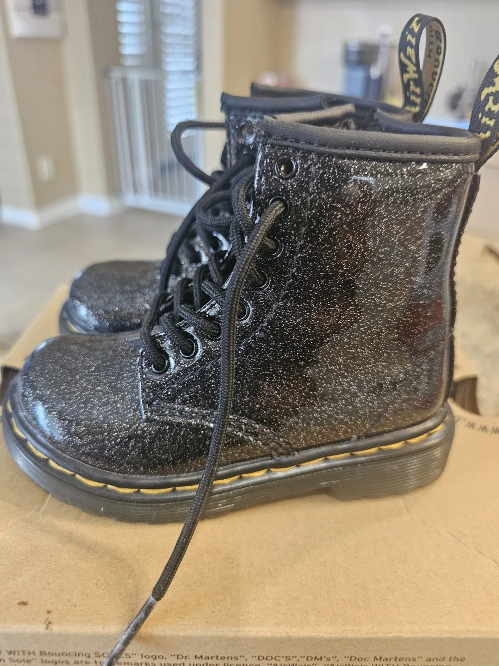 Dr. Martens Kids' Glitter Lace-Up Boots in Black
